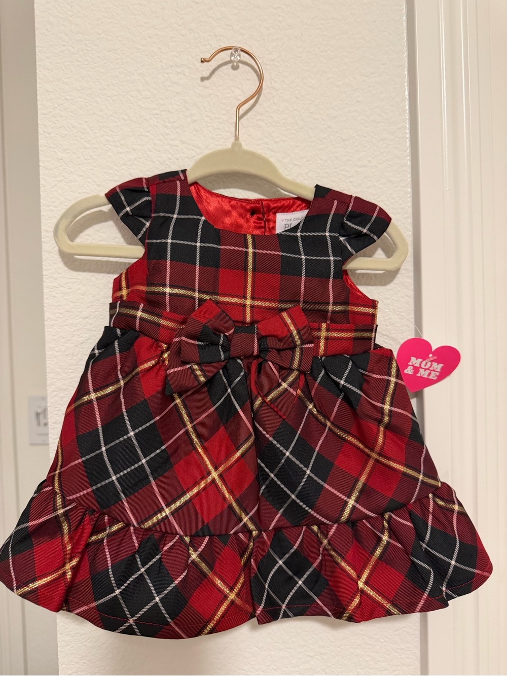 Red Plaid Bow-Front Girls' Dress